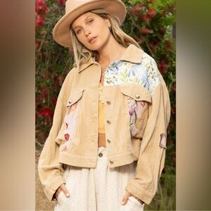 POL Button Down Corduroy Floral Jacket